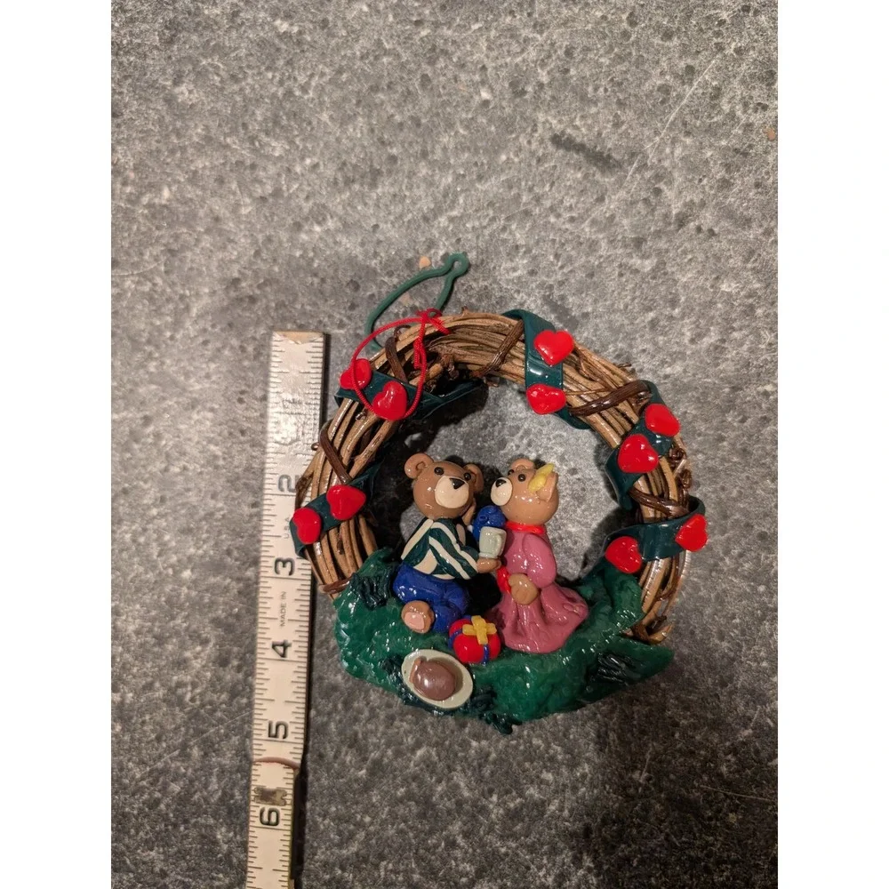 Adorable Vintage Teddy Bear Couple Wreath Ornament Valentine Holiday‎ Decor